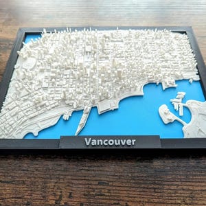 Plan de la ville 3D de Vancouver, art topographique détaillé de Vancouver, décoration murale moderne de Vancouver, paysage urbain de Vancouver imprimé en 3D, cadeau unique au Canada