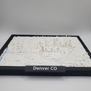 Mappa della città di Denver Colorado 3D, Arte topografica dettagliata di Denver, Decorazione murale moderna di Denver, Skyline di Denver stampato in 3D, Regalo unico del Colorado