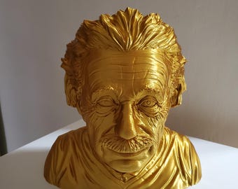 Albert Einstein Bust in Gold Finish, Detailed 3D Model Sculpture, Scientist Home Decor, Office Desk Art, Iconic Genius Figure Statue