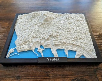 Topografische kaart van Napels - gedetailleerde stadskaart reliëf kunst aan de muur - unieke souvenir Napels, Italië - reiscadeau woondecoratie, souvenir Napels, Italië
