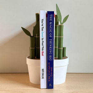 Bamboe boekensteun, boekenhouder en bladwijzer – perfect boekenplankdecor en onweerstaanbaar cadeau voor boekenliefhebbers, lezers en liefhebbers van interieurdecoratie
