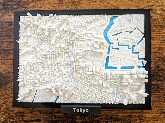 Tokyo City Raised Relief 3D Topographic Map - Highly Detailed
