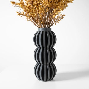 Modern Textured Vase for Dried Flowers, Home Decor, 3D Printed, Tall Black Vase, Waterproof Bottle, Perfect Gift for Mom, Wedding Bud Vase