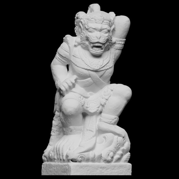 Balinese Monkey Guardian God Sculpture, 3D Printed Hindu Temple Protector Statue in Matte White Finish, Cultural Home Decor, Ancient Art