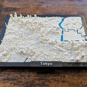 Carte topographique 3D en relief de la ville de Tokyo - Modèle de paysage urbain très détaillé - Décoration d'art murale unique pour la maison, le bureau ou des cadeaux