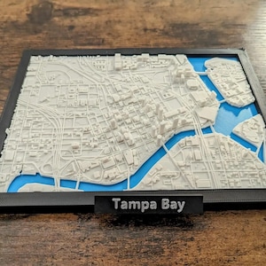 Mappa della città di Tampa Bay, arte topografica dettagliata di Tampa, decorazione murale moderna di Tampa Bay, paesaggio urbano di Tampa Florida stampato in 3D, regalo unico della Florida