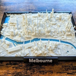 Mappa della città di Melbourne in 3D, arte topografica dettagliata di Melbourne, decorazione murale moderna del paesaggio urbano, skyline di Melbourne stampato in 3D, regalo unico dell'Australia