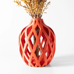 Vibrant Red Geometric Vase - Modern 3D Printed Decorative Plant Pot for Home and Office
