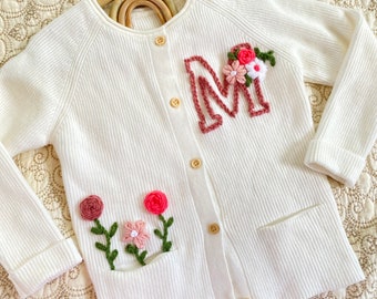 CUSTOM Hand Embroidered Cardigan Sweater Sizes 2T-6 Years