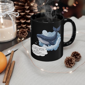 Vallende walvis en petunia's Mok H2G2 Hitchhiker Guide to the Galaxy Don't Panic 42 Kerstcadeau Walvis en bloempot Thee Koffiekopje