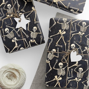 Carte da regalo con danza scheletrica, confezione regalo gotica di Halloween, presenti amici dell'anima oscura, decorazioni natalizie spettrali, forniture per feste macabre