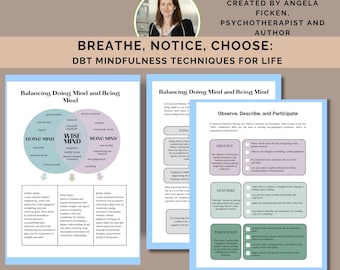 DBT mindfulness techniques for emotion regulation therapy resources stress management printable mental health coping skills worksheet