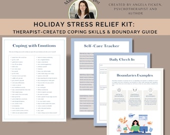 Holiday stress relief kit therapist created coping skills anxiety management boundary setting wellness planner mental health digital PDF