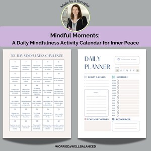 Printable mindfulness calendar for busy women daily planner mental health tools therapy resources gratitude guide anxiety relief download