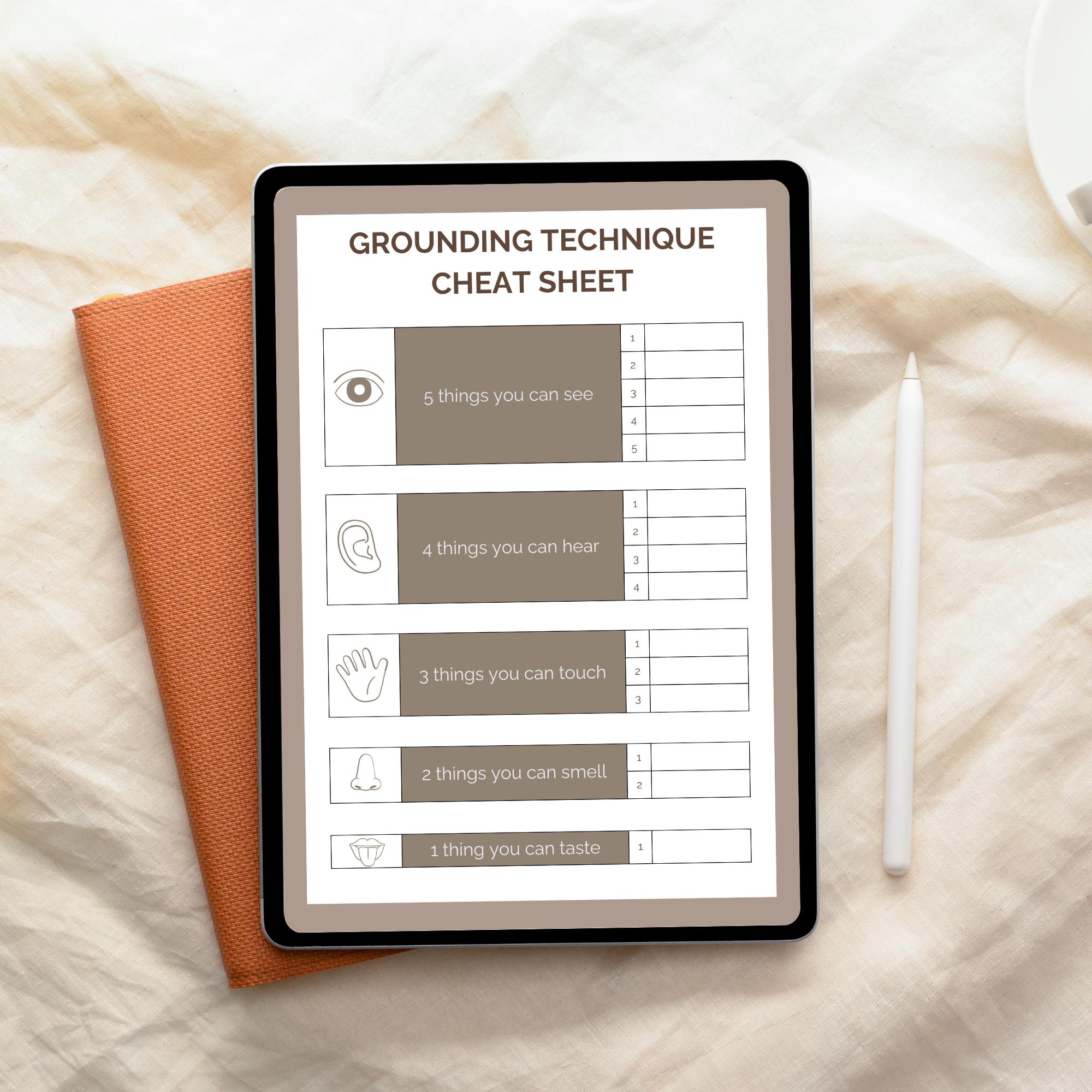 5 Senses Grounding Technique Cheat Sheet Anxiety Relief Panic Attack ...