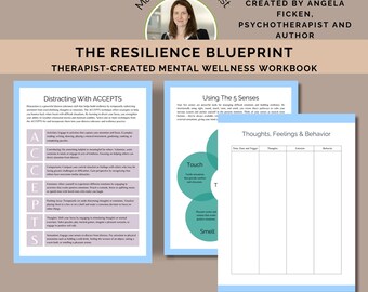 Cuaderno de resiliencia creado por un terapeuta, hojas de trabajo imprimibles de TCC para el bienestar mental, manejo del estrés, planificador de autocuidado, afirmaciones positivas en PDF.