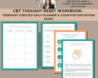 CBT thought reset workbook therapist created printable cognitive distortion therapy worksheets mental health daily planner negative thoughts