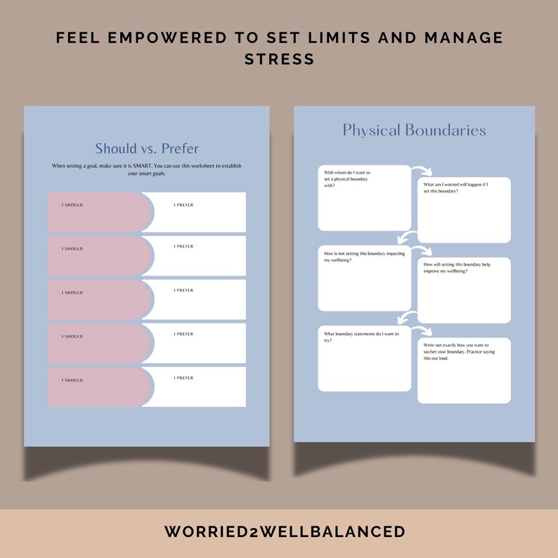 Self Esteem Workbook Boundaries Setting CBT Worksheets Anxiety Relief ...