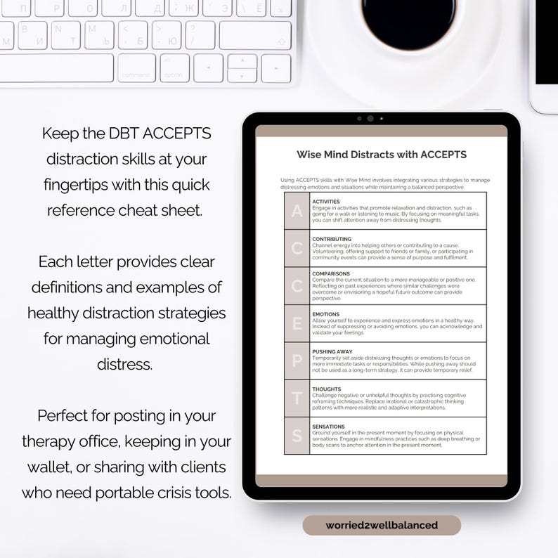 ACCEPTS DBT Cheat Sheet Distress Tolerance Quick Reference Crisis ...