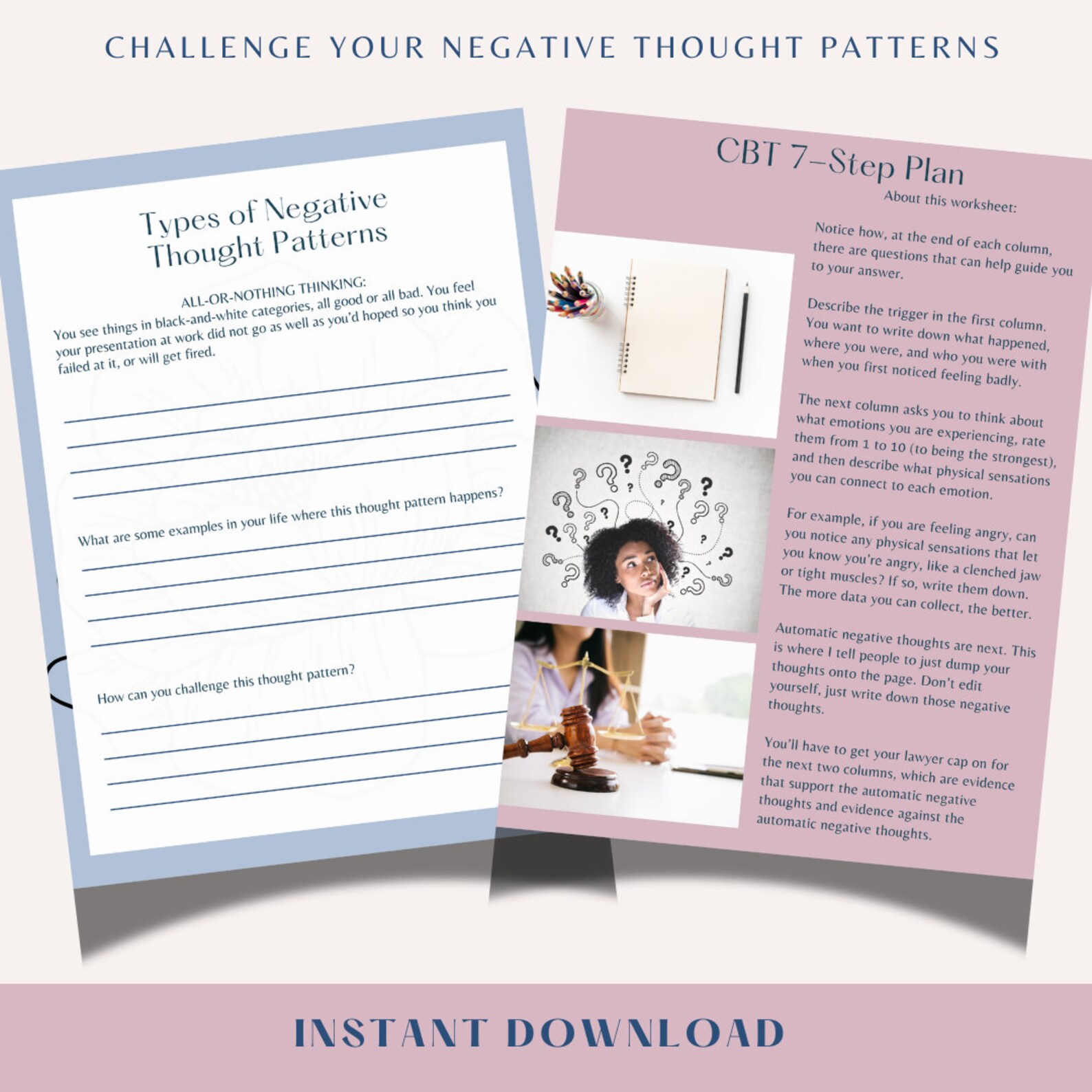Self Doubt Worksheet.pdf Positive Affirmations Kit CBT Negative Thoughts and Self Doubt ...