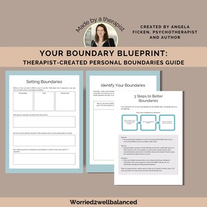 Manuale di esercizi per la definizione dei confini, guida all'assertività sui confini personali, kit di strumenti per dire di no, pianificatore di salute mentale digitale in formato PDF.