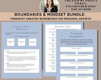 Boundaries mindset bundle therapist created workbooks CBT tools emotional regulation negative thoughts personal growth self care printable