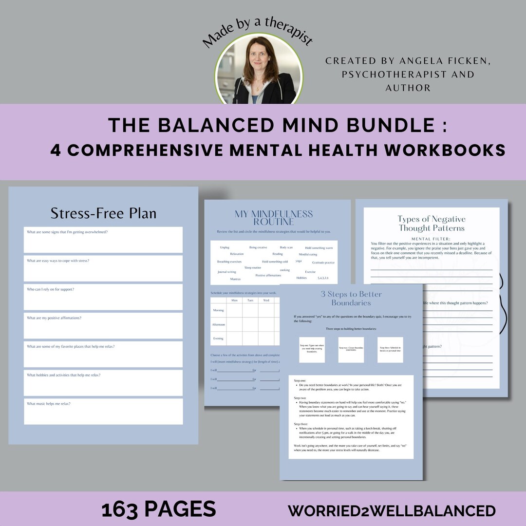 Mental Health Printables Mindfulness Workbook CBT Worksheets Self Care ...