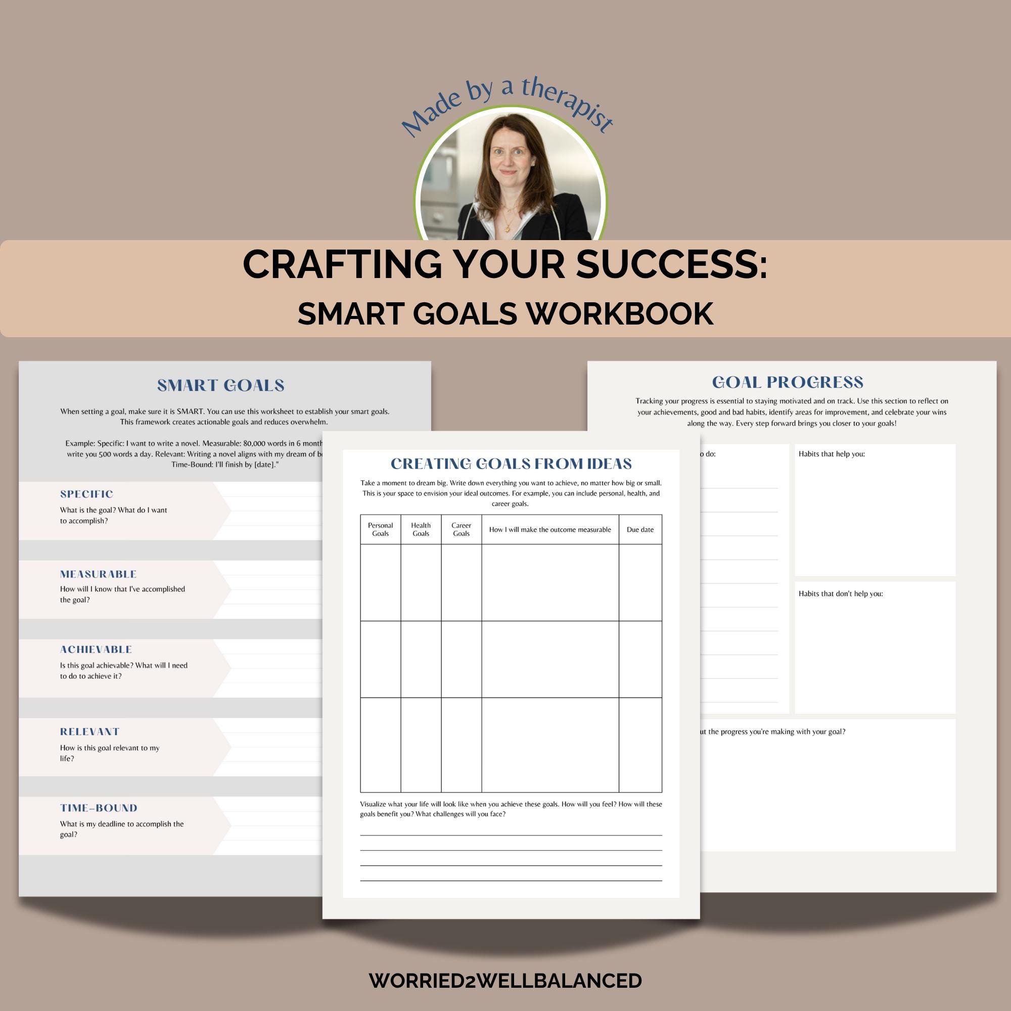 SMART Goals Workbook Productivity and Habit Tracker Printable PDF Goal ...