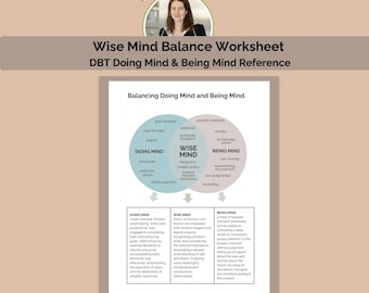 Hoja de trabajo de TCD de Wise Mind, regulación emocional, tolerancia a la angustia, terapia de atención plena, recurso para consejeros, salud mental imprimible, PDF digital
