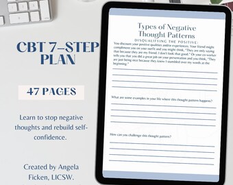 Negative thoughts Workbook positive affirmation and Journal prompts CBT Worksheets positive self talk and self help PDF digital download
