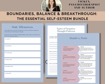 Self Esteem Workbook Boundaries Setting CBT Worksheets Anxiety Relief Stress Management Coping Skills Negative Thought Patterns Digital PDF
