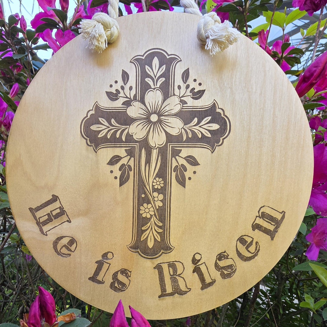 He Ix Risen Sign He is Risen Sign | Wood Sign With Floral Cross | Christian Easter Decor ...