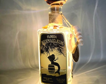 Mermaid Rum Bottle Art with lights