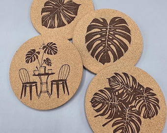 Tropical Plant Cork Drink Coaster Set