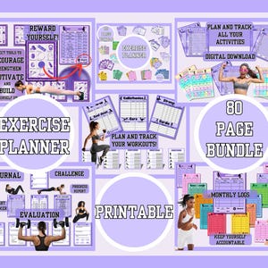 Exercise Planner/Fitness Planner, Journal, Tracker, Log, Chart and Weight Loss Plan. Get Motivated to set and achieve your Health Goals!