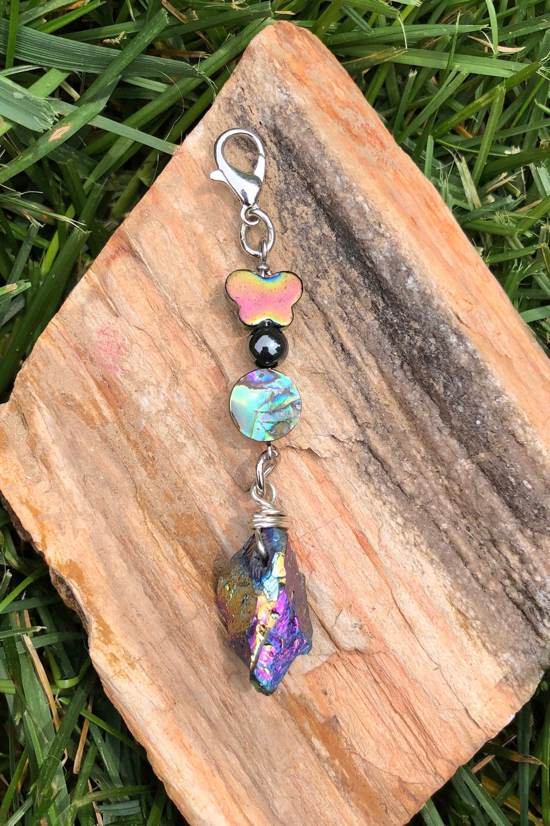Hematite, Abalone Shell, and Heat Treated Quartz Keychain/zipper Pull ...