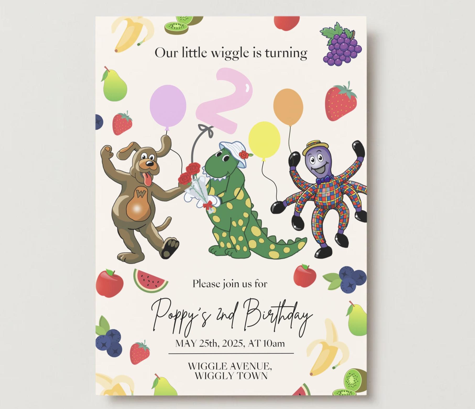 The Wiggles Fruit salad Customisable Birthday Party Invitation, Dorothy, Wags & Henry
