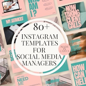 80 Instagram Templates for Social Media Manager| Marketing Templates| Instagram Post Templates| Social Media Posts| Editable Canva Templates