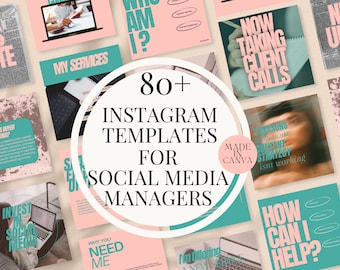 80 szablonów Instagram dla Social Media Manager | Szablony marketingowe | Szablony postów na Instagramie | Posty w mediach społecznościowych | Edytowalne szablony Canva