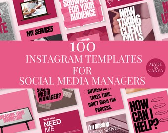 100 szablonów na Instagram dla menedżera mediów społecznościowych | Szablon marketingowy | Szablony postów na Instagram | Posty w mediach społecznościowych | Edytowalne szablony Canva