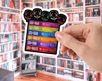 Pegatinas para pilas de libros de Legacy of Gods, pegatinas de libros de Rina Kent, The Heathens, Dios de la malicia, el dolor, la ira, la ruina, la furia y la guerra, pegatinas de romance oscuro