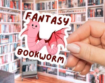 Fantasy Bookworm Sticker, Dragon Stickers, Bookworm Dragon Sticker, Fantasy Book Stickers, Fantasy Reader, Bookish Worm Sticker