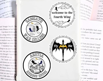 Adesivi della Quarta Ala, adesivo del Basgiath War College, adesivo di Aretia, adesivo di Xaden Riorson, pacchetto di adesivi della Quarta Ala, Fourth Wing Tairn