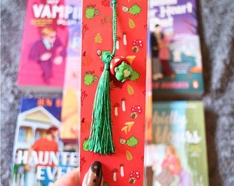 Marcapáginas de rana adorable con dije, marcapáginas cottagecore, marcapáginas de seta adorable, marcapáginas otoñal acogedor, regalos kawaii de rana, regalo literario frogcore