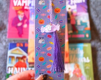 Marcapáginas de truco o trato, Marcapáginas con dije, Marcapáginas de dulces, Marcapáginas de Halloween, Marcapáginas de fantasmas, Marcapáginas con dijes, Marcapáginas espeluznante