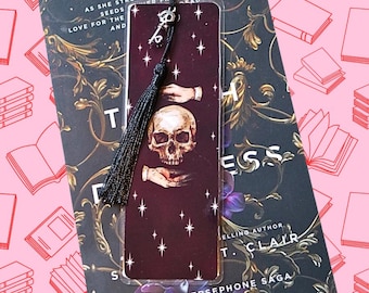 Marcapáginas gótico con dije de calavera / Accesorios de lectura de estilo Dark Academia, Brujería y hechizos, Marcapáginas gótico de bruja, Regalo literario ocultista