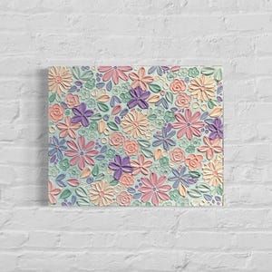Pastel Textured Floral Wall Art | 3D Flower Artwork on Canvas | Handmade Botanical Home Decor | Original Art for Nursery or Office | “Bliss”