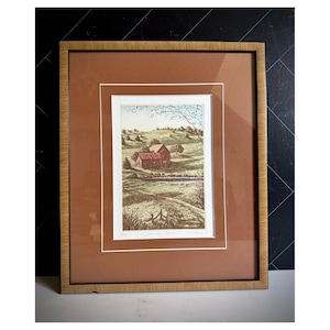 Kathleen Cantin 'Summer Haven’ Original Signed + Framed Etching Barn Country Art