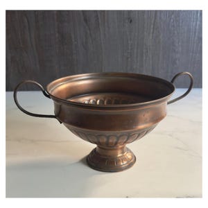 Vintage Metal Urn Planter | Pedestal Centerpiece Bowl Bronze Loving Cup Trophy Shape