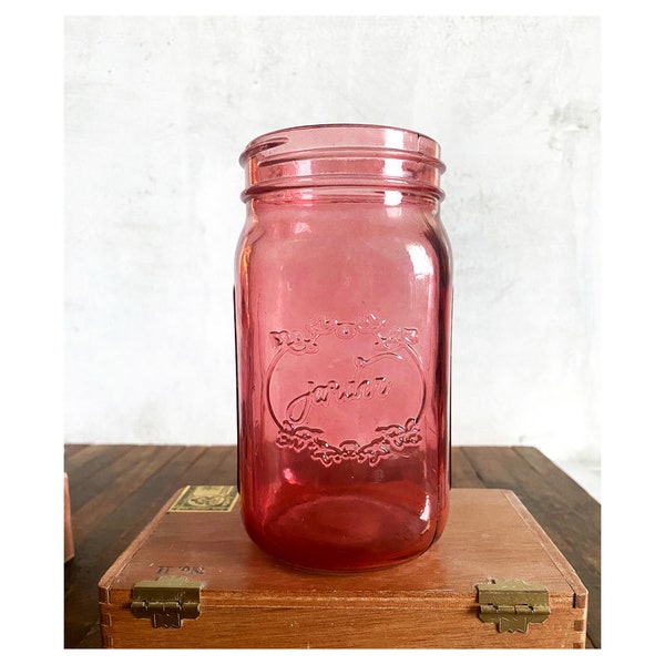 Vintage Jardin Pink Mason Jar 24 oz. 1946 Pink Glass Jar No Lid